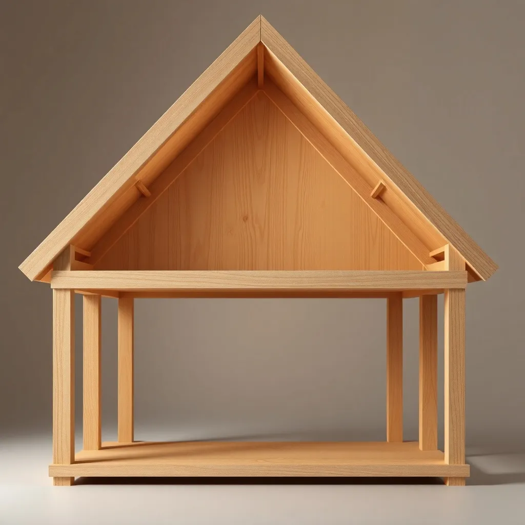 A stable architectural structure made of light wood, represe